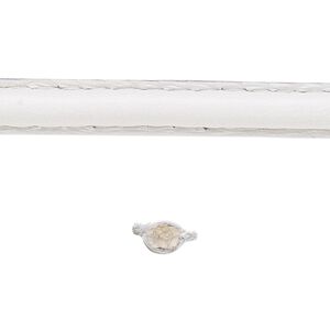 Cord, leather and cotton (dyed), white, 7-8mm double-stitched flat. Sold per 1-yard section.