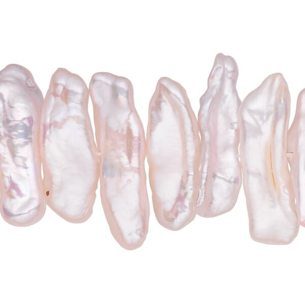 Pearl, cultured freshwater (dyed), pink, 18x5mm-28x10mm stick, C+ grade, Mohs hardness 2-1/2 to 4. Sold per 16-inch strand. image number 0