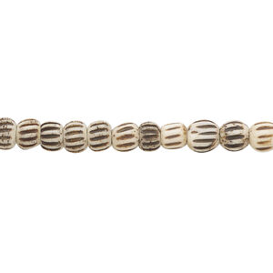 Bead, bone (dyed) 1pkg1, antiqued brown and black, 5x4mm corrugated barrel, 15.5-16 inch strand.