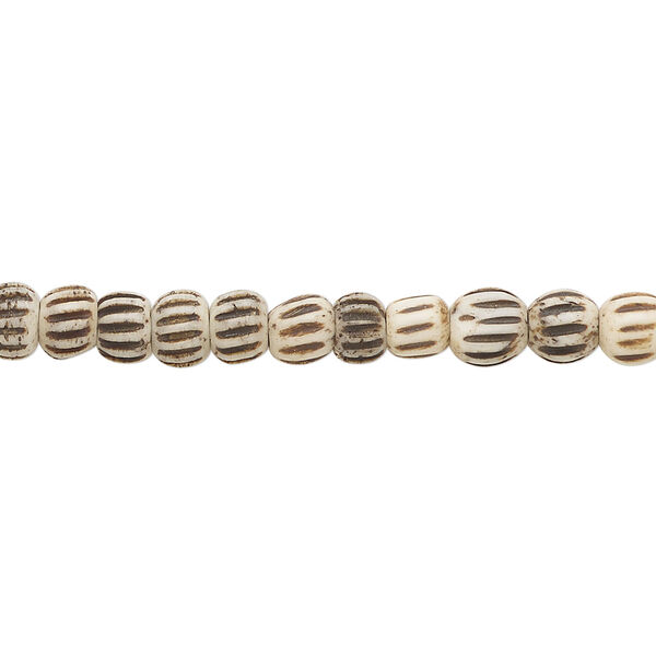 Bead, bone (dyed) 1pkg1, antiqued brown and black, 5x4mm corrugated barrel, 15.5-16 inch strand. image number 0