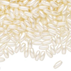 Bead, acrylic, cream pearl, 6x3mm oval. Sold per 25 gram pkg, approximately 995 beads.