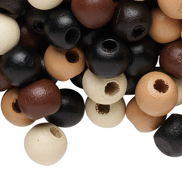 Bead mix, painted Korean boxwood, mixed neutrals, 9-10mm irregular round. Sold per 1/4 pound pkg, approximately 370 beads. image number 0