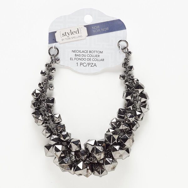 Necklace component, gunmetal-coated plastic and gunmetal-finished steel, 5x5mm-13x13mm graduated faceted cube, 10-1/2 inches. Sold individually. image number 0