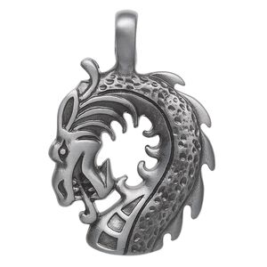 Pendant, Almost Jewelry™, "pewter" (zinc-based alloy), 51x34mm dragon head. Sold individually.