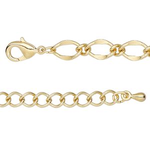 Chain 1pkg1 long & short, 6mm oval / lobster claw clasp, gold-finished brass / steel 18 inch