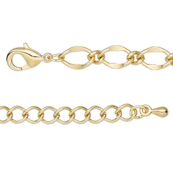 Chain 1pkg1 long & short, 6mm oval / lobster claw clasp, gold-finished brass / steel 18 inch image number 0