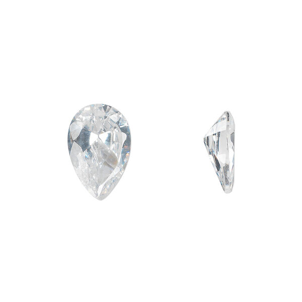 Gem, cubic zirconia, white, 12x8mm faceted pear, Mohs hardness 8-1/2. Sold individually. image number 0
