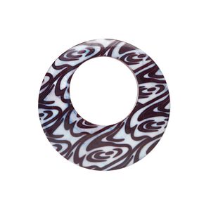 Focal, blister pearl shell (dyed), white / dark brown / purple, 54-58mm round go-go with swirl decal. Sold individually.