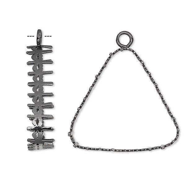 Drop, gunmetal-finished brass, 25.5x25.5x25.5mm triangle with open back and decorative trim, 23x23x23mm triangle bezel. Sold per pkg of 4. image number 0