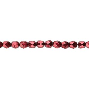 Bead 1pkg100 Czech fire-polished glass, 4mm faceted round, opaque red carmen
