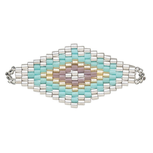 Focal, Creative Touch, glass, silver / turquoise blue / multicolored, 38x20mm double-sided diamond. Sold individually. image number 0