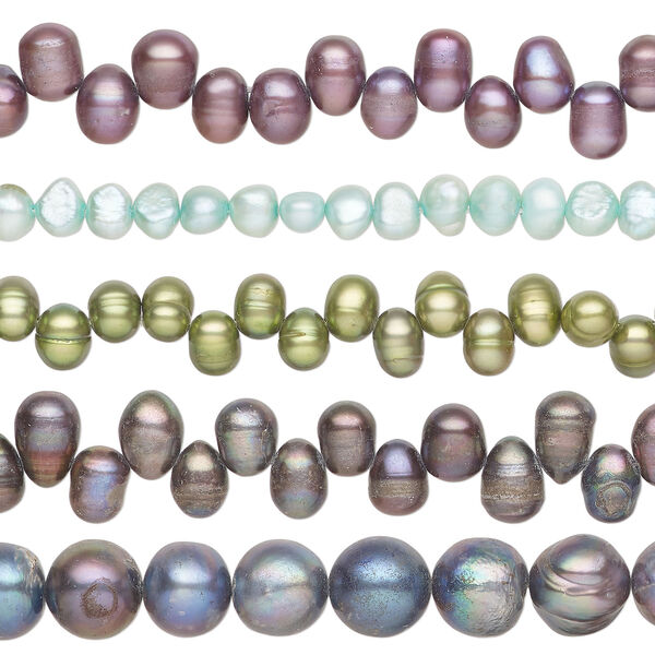 Pearl mix 1pkg5 freshwater, 4x3mm-30x21mm mixed shape, 15 inch cultured mixed colors image number 0