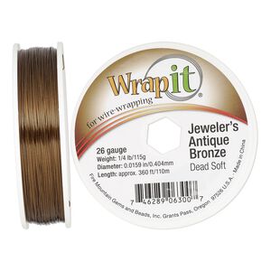 Wire, Wrapit®, jeweler's antique bronze, dead-soft, round, 26 gauge. Sold per 0.25-pound spool, approximately 360 feet.