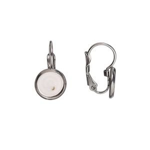 Ear wire leverback 1pkg4, 16.5mm / 8mm round glue-in setting, stainless steel 2 pair