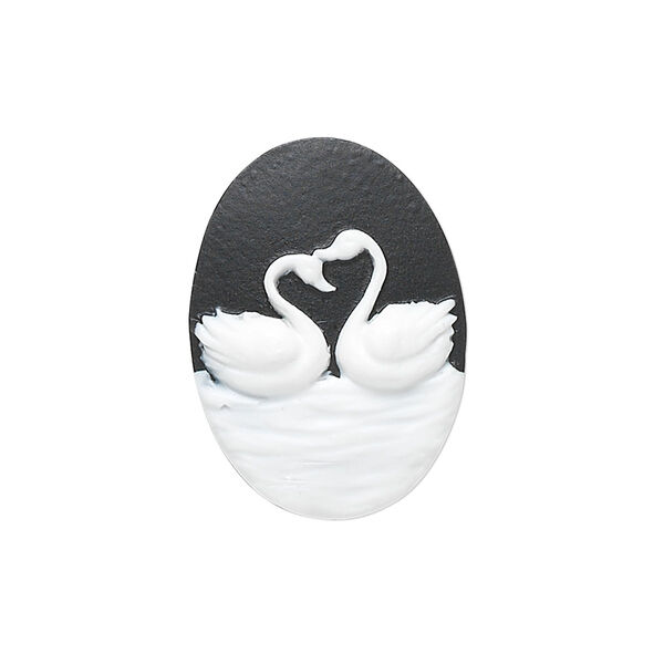 Cabochon, acrylic, black and white, 25x18mm non-calibrated oval cameo with swans. Sold individually. image number 0