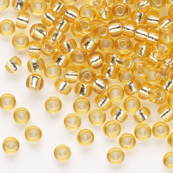 Seed bead, Miyuki, glass, pkg/25g, #6 rocaille, transparent silver-lined light topaz, (RR-132S). image number 0