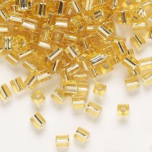 Seed bead, Miyuki 1pkg10g, glass, 3.5-3.7mm square, transparent silver-lined gold (SB-3)