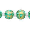 Bead, glass 1pkg8, gold and teal green, 14mm hand-painted round. image number 0