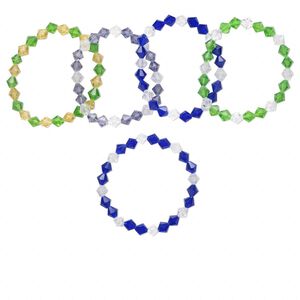 Bracelet mix, stretch, glass, multicolored, 8mm bicone, 7 inches. Sold per pkg of 5.