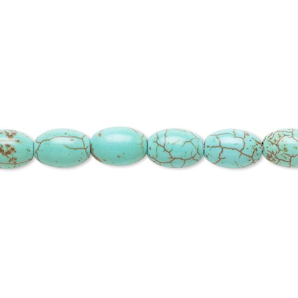Bead, magnesite (dyed / stabilized), green, 8x6mm-9x6mm oval, B grade, Mohs hardness 3-1/2 to 4. Sold per 15-inch strand. image number 0