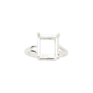 Ring, Sure-Set™, sterling silver, 12x10mm 4-prong emerald-cut basket setting, size 7. Sold individually.