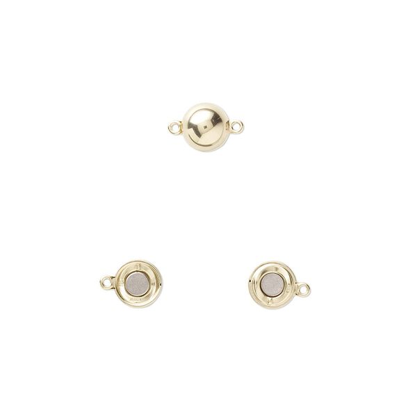 Clasp, magnetic, 14Kt gold, 10mm smooth round. Sold individually. image number 0