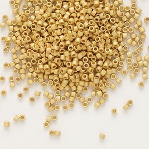 Seed bead, Delica®, glass, pkg/50g, #11 round, opaque matte 24Kt gold-plated (DB-0331).
