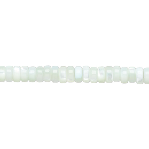 Bead, mother-of-pearl shell (dyed), green, 5x2mm heishi, Mohs hardness 3-1/2. Sold per 15-1/2" to 16" strand. image number 0