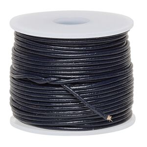 Cord, leather (dyed), navy blue, 0.5-0.8mm round. Sold per 25-yard spool.