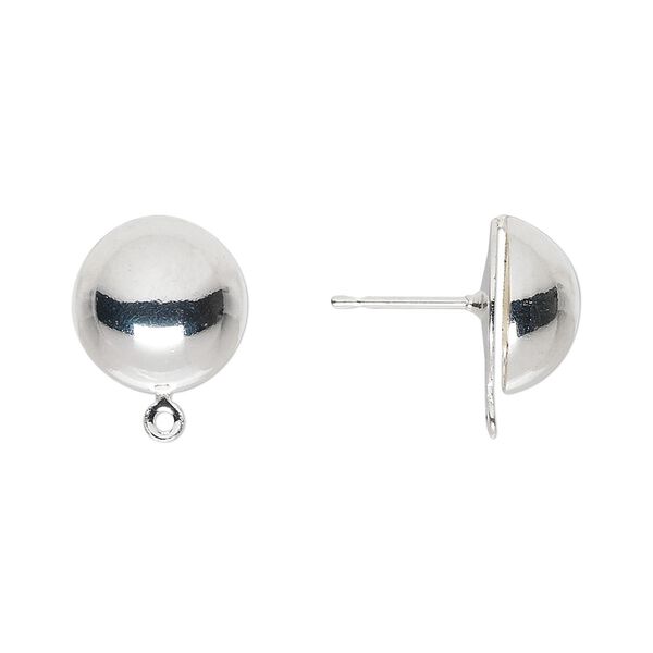 Earstud 1pkg100 silver-plated, 12mm half-ball / closed loop, steel 50 pair image number 0