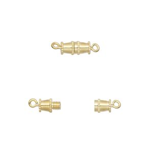 Clasp barrel 1pkg100 gold-plated, 8x4mm, brass 1-strand
