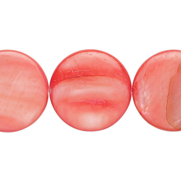 Mother-of-pearl shell 1pkg1, puffed flat round bead 15 inch dark flamingo pink 19-20mm image number 0