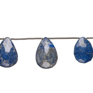 Lapis lazuli 1pkg6, hand-cut top-drilled faceted puffed teardrop bead natural, 23x16mm-29x21mm