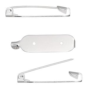 Pin back, silver-plated steel, 1-1/4 inch oval. Sold per pkg of 10.