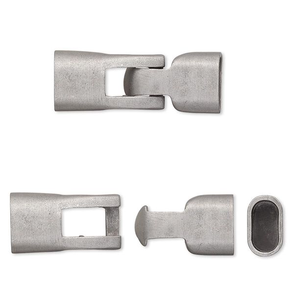 Clasp, hook-style, imitation rhodium-plated "pewter" (zinc-based alloy), 34x13mm matte with glue-in ends, 10.5x5mm inside diameter. Sold individually. image number 0