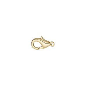 Clasp lobster claw 1pkg10 gold-plated, 10x6mm, brass 1-strand
