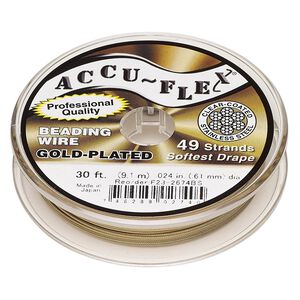 Beading wire, Accu-Flex®, nylon and 24Kt gold-plated stainless steel, clear, 49 strand, 0.024-inch diameter. Sold per 30-foot spool.