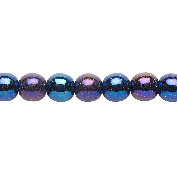Bead, Czech glass druk, opaque iris blue, 8mm round. Sold per 15-1/2" to 16" strand. image number 0