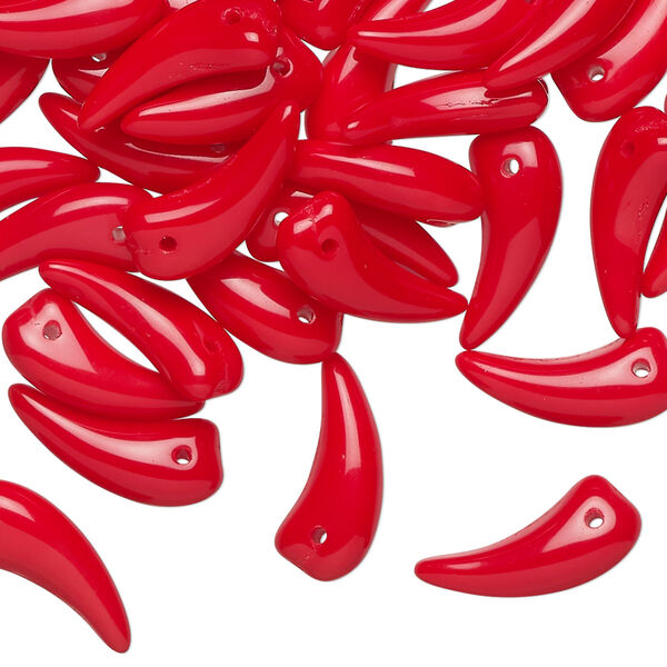 Bead, pressed glass, opaque red, 15x6mm talon. Sold per 1-ounce pkg, approximately 60 beads. image number 0