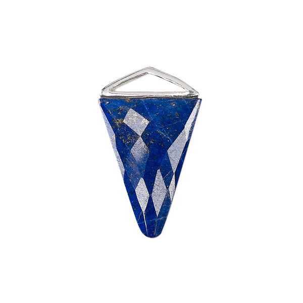 Drop, lapis lazuli (natural) and sterling silver, 21x21x15mm-22x22x16mm hand-cut double-sided faceted triangle. Sold individually. image number 0