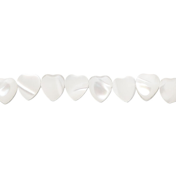 Bead, mother-of-pearl shell (bleached), white, 6mm puffed hand-cut heart, Mohs hardness 3-1/2. Sold per 15-1/2" to 16" strand. image number 0