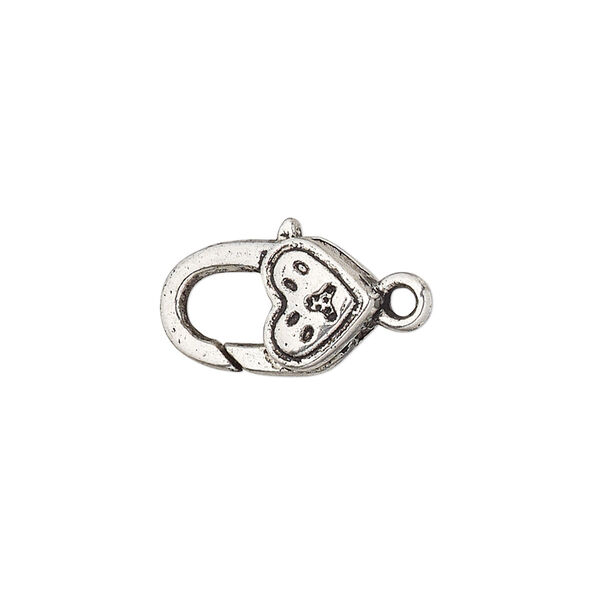 Clasp, lobster claw, antique silver-plated "pewter" (zinc-based alloy), 17x10mm with double-sided paw heart design. Sold per pkg of 8. image number 0