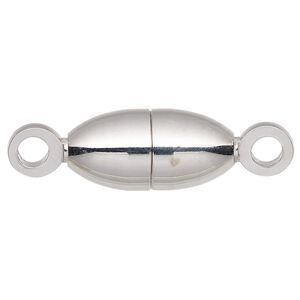 Clasp magnetic 1pkg1, 12x6mm oval, silver-finished brass 1-strand