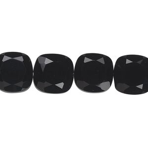 Black onyx 1pkg10, hand-cut faceted puffed square bead 12mm
