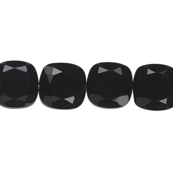 Black onyx 1pkg10, hand-cut faceted puffed square bead 12mm image number 0