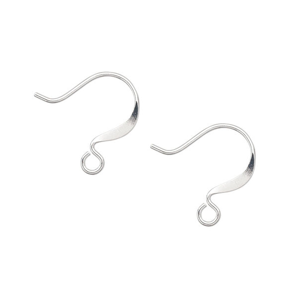 Ear wire, silver-plated brass, 15mm flat fishhook with open loop, 21 gauge. Sold per pkg of 250 pairs. image number 0