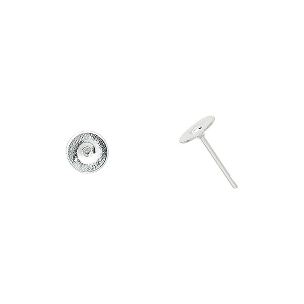 Earstud, silver-plated brass and steel, 6mm flat pad. Sold per pkg of 50 pairs. image number 0