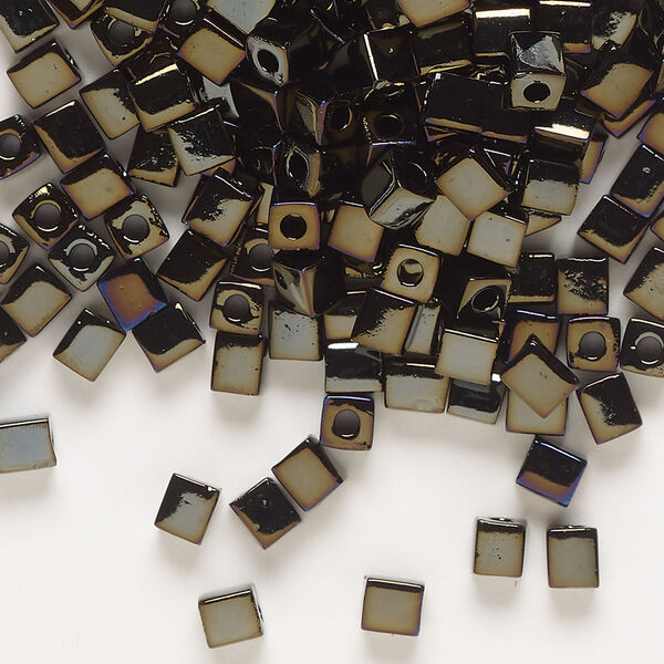 Seed bead, Miyuki, glass, pkg/250g, 3.5-3.7mm square, opaque metallic iris black (SB-458). image number 0