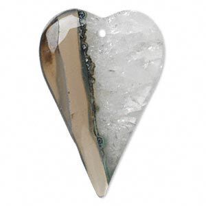 Black agate / quartz 1pkg1, heart focal 45x30mm