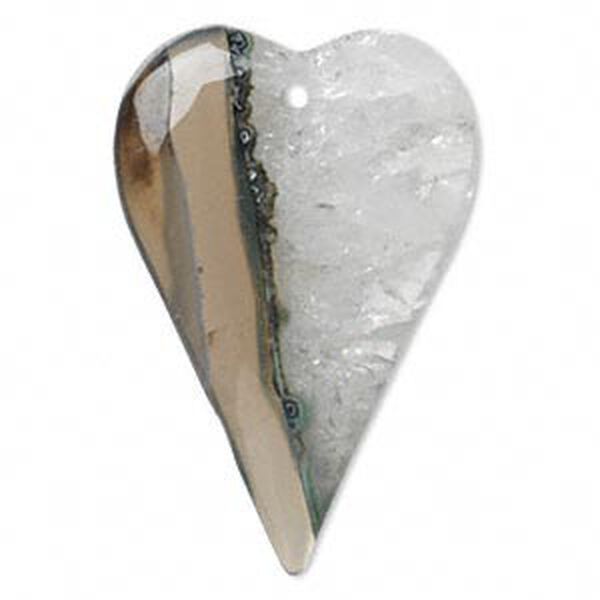 Black agate / quartz 1pkg1, heart focal C grade, 45x30mm image number 0